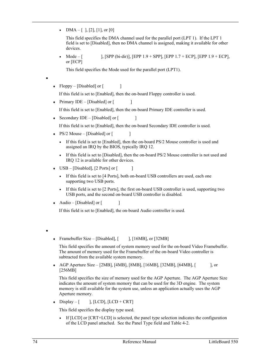 Video, flat panel, and audio options | Ampro Corporation Single Board Computer Littleboard 550 User Manual | Page 80 / 100