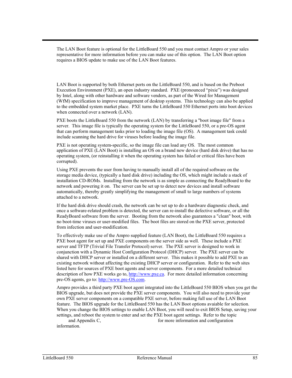 Appendix c lan boot option, Introduction | Ampro Corporation Single Board Computer Littleboard 550 User Manual | Page 91 / 100