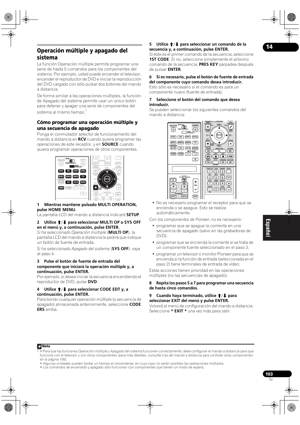 Operación múltiple y apagado del sistema | Pioneer SC-LX71 User Manual | Page 103 / 134