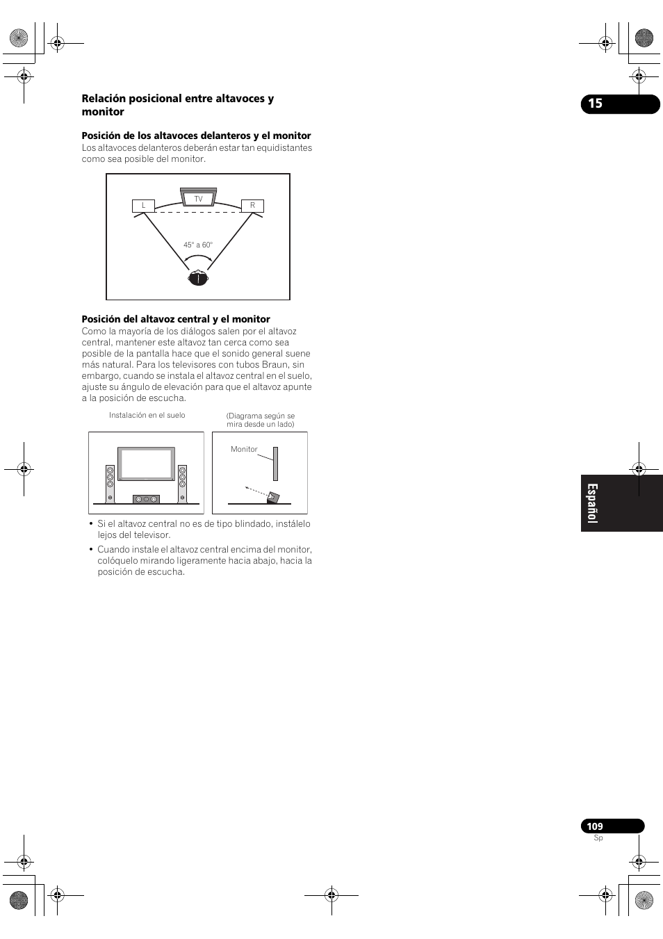 Relación posicional entre altavoces y monitor | Pioneer SC-LX71 User Manual | Page 109 / 134