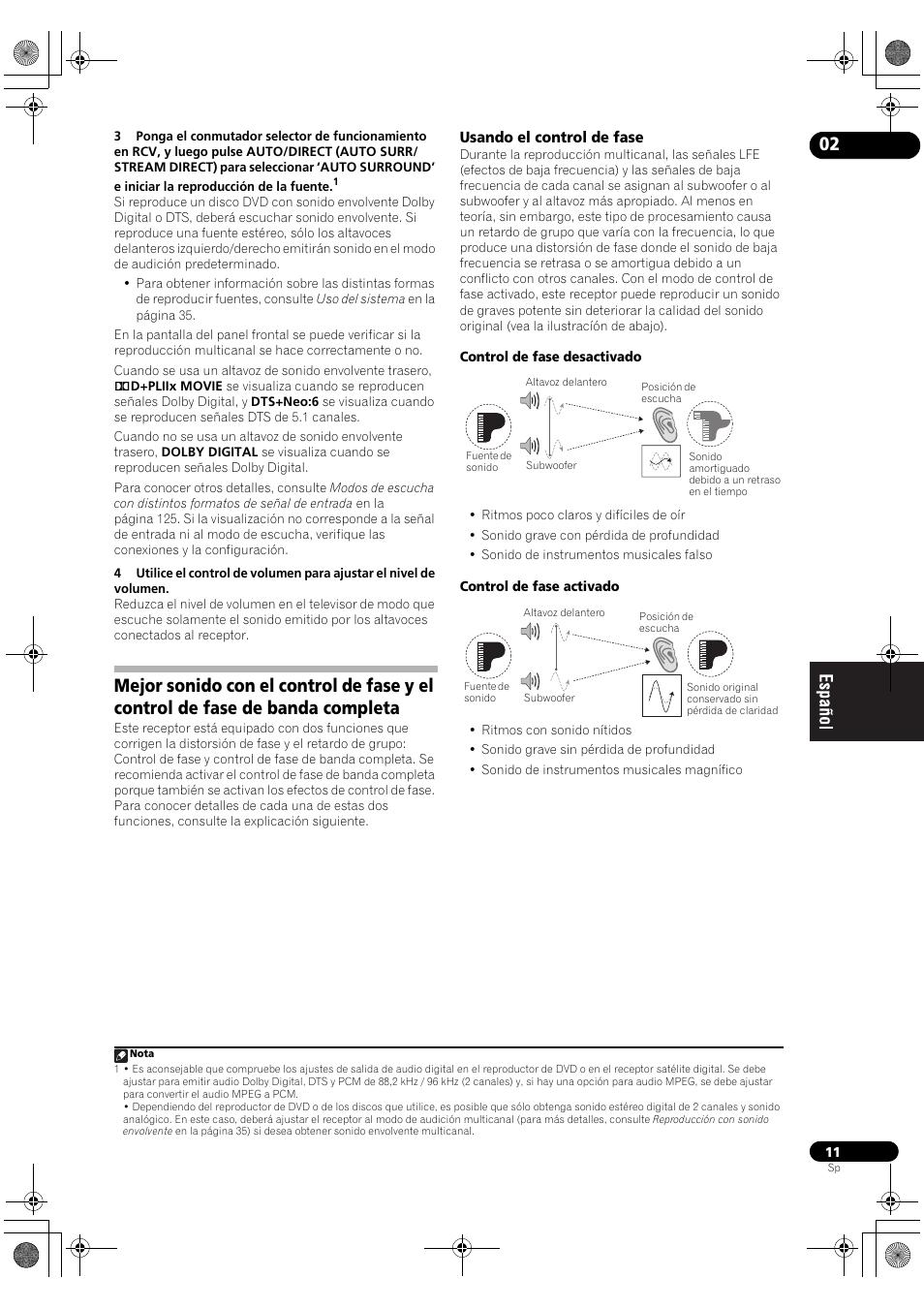 Usando el control de fase | Pioneer SC-LX71 User Manual | Page 11 / 134
