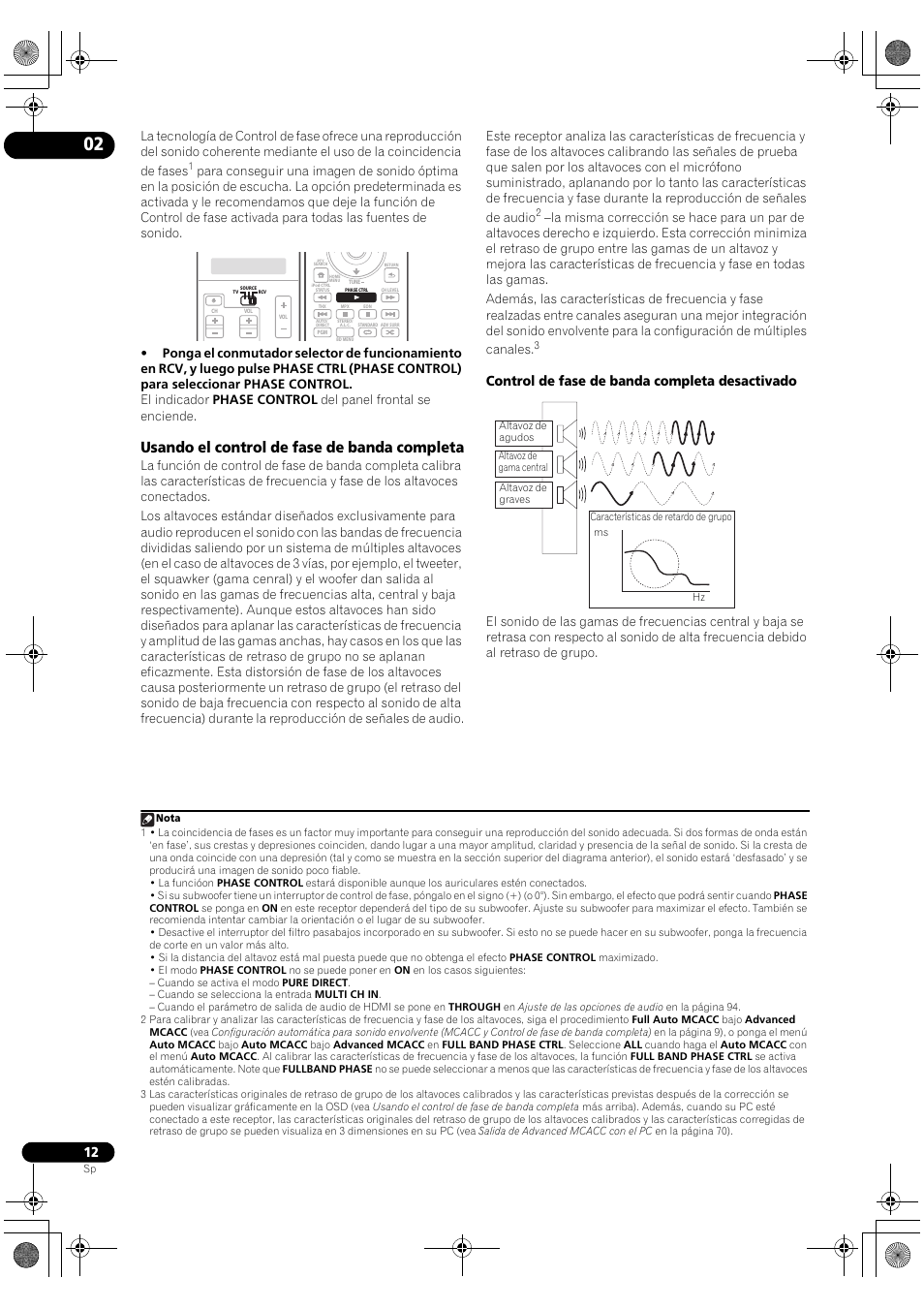 Usando el control de fase de banda completa, Control de fase de banda completa desactivado | Pioneer SC-LX71 User Manual | Page 12 / 134