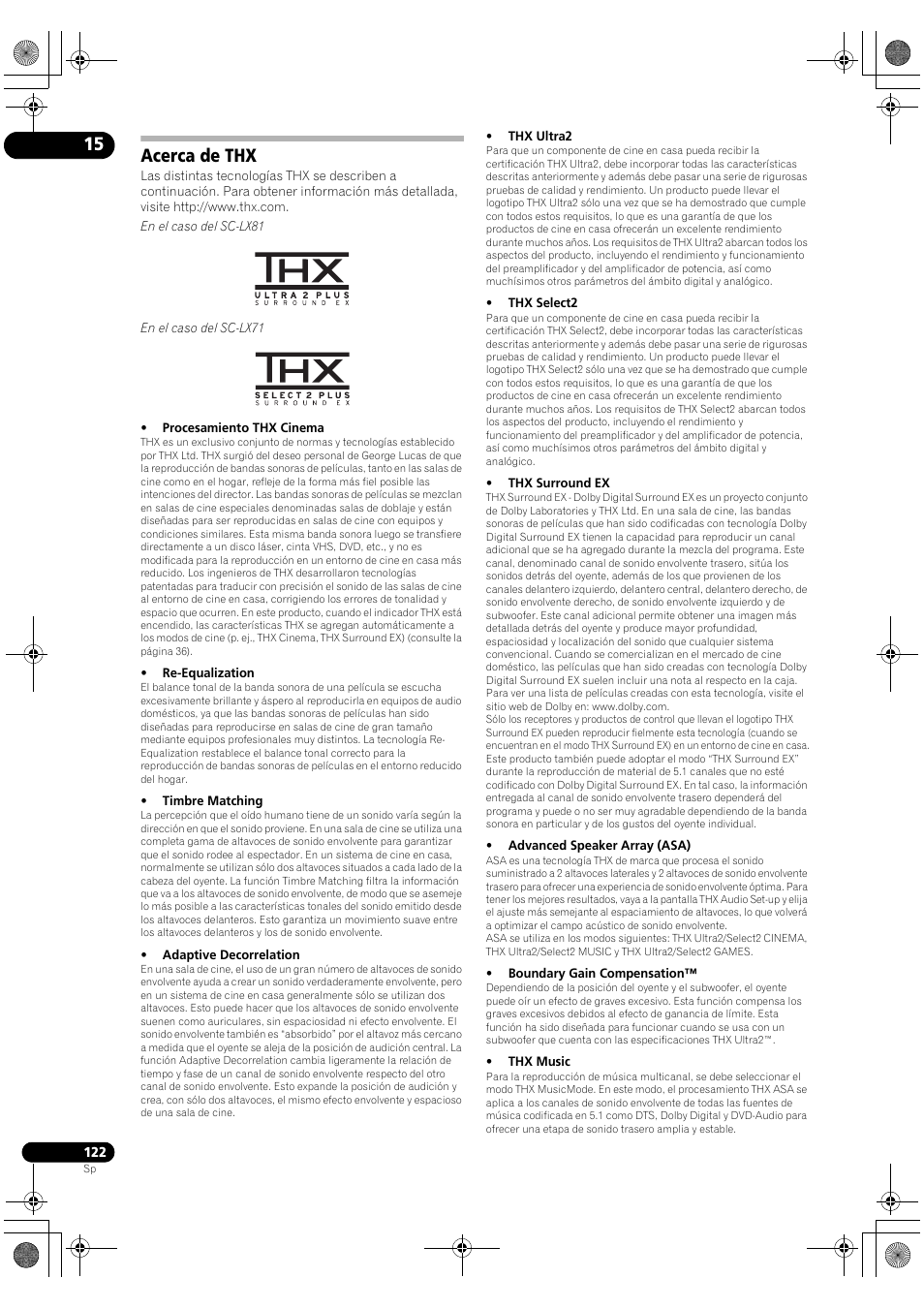 Acerca de thx | Pioneer SC-LX71 User Manual | Page 122 / 134