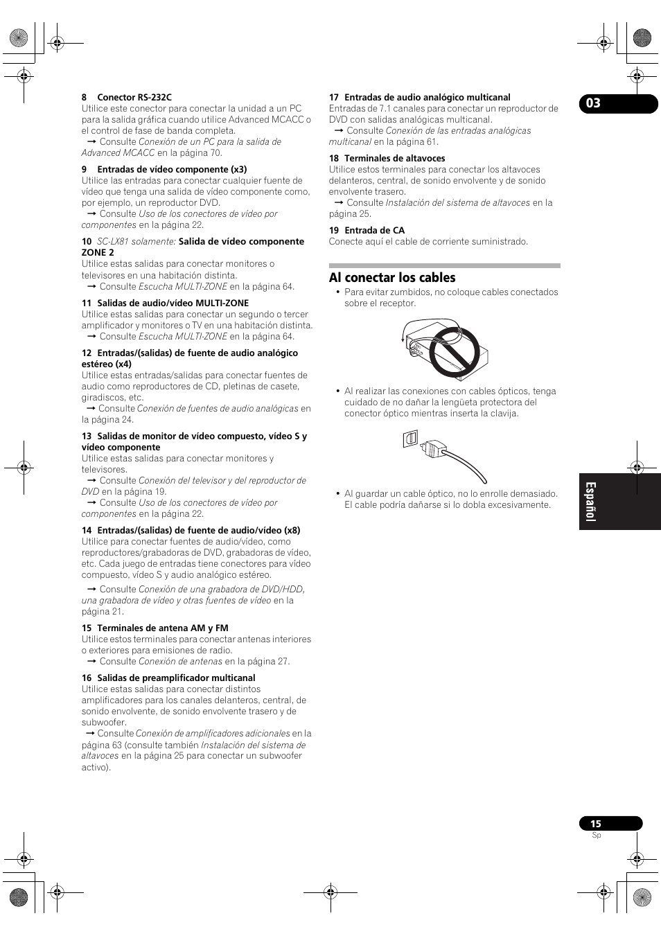 Al conectar los cables | Pioneer SC-LX71 User Manual | Page 15 / 134