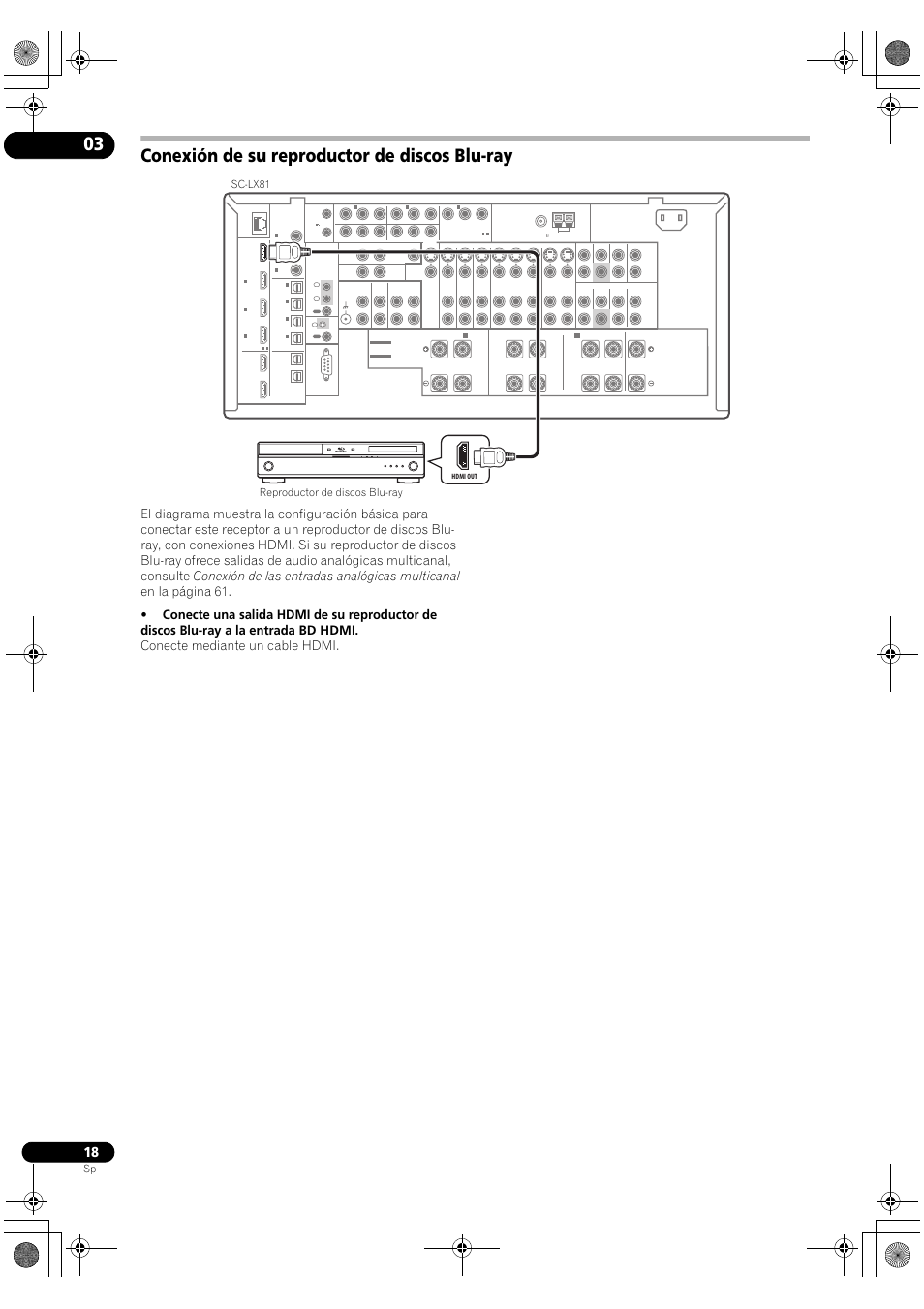 Conexión de su reproductor de discos blu-ray | Pioneer SC-LX71 User Manual | Page 18 / 134