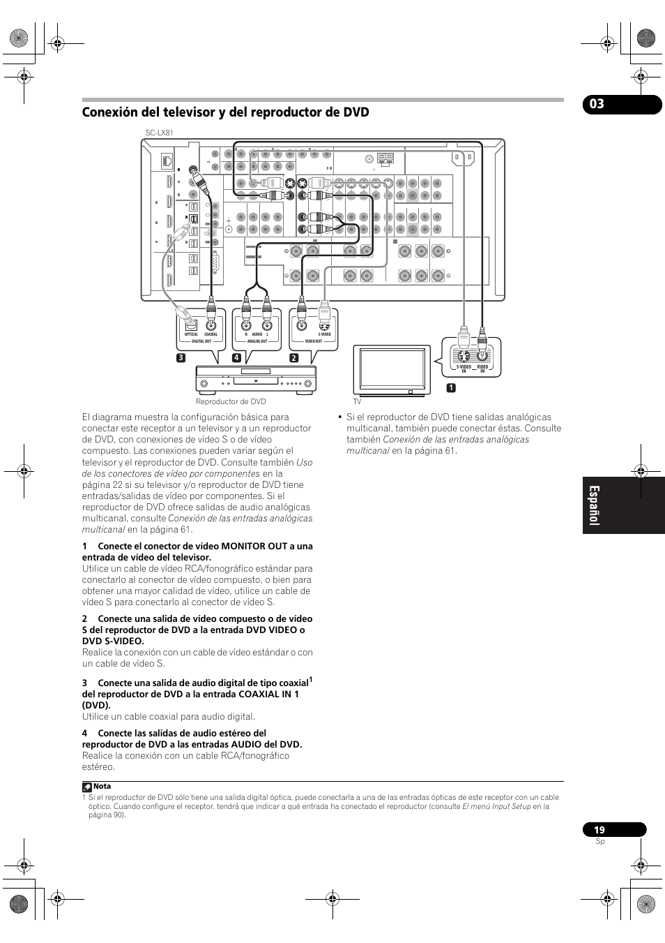 Conexión del televisor y del reproductor de dvd | Pioneer SC-LX71 User Manual | Page 19 / 134