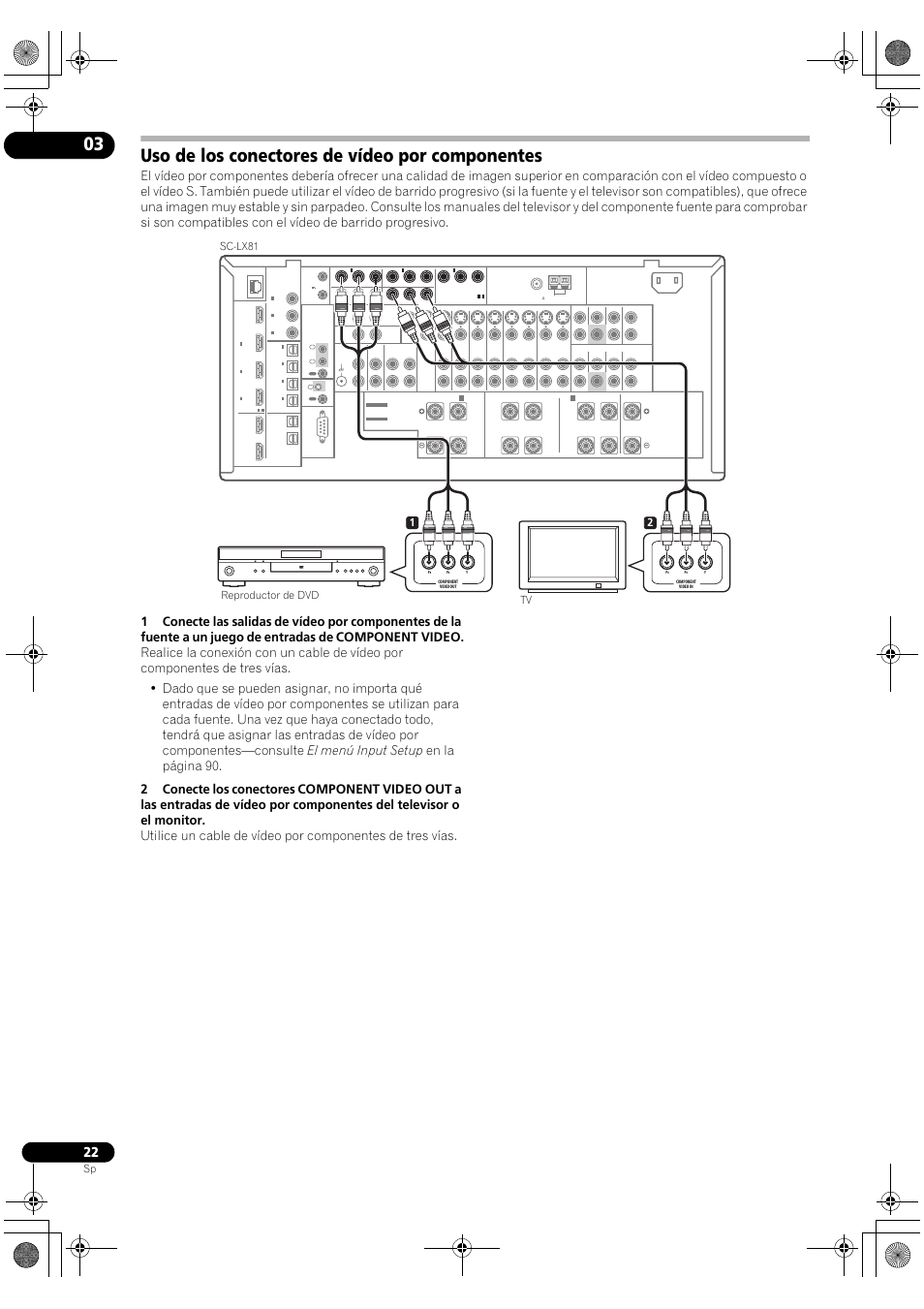 Uso de los conectores de vídeo por componentes | Pioneer SC-LX71 User Manual | Page 22 / 134