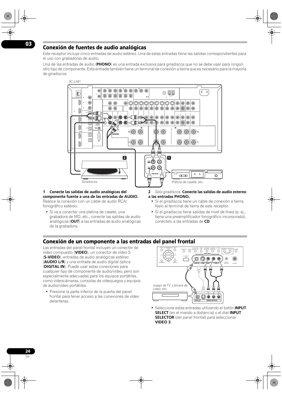 Conexión de fuentes de audio analógicas, 21 sc-lx81 giradiscos pletina de casete, etc | Pioneer SC-LX71 User Manual | Page 24 / 134