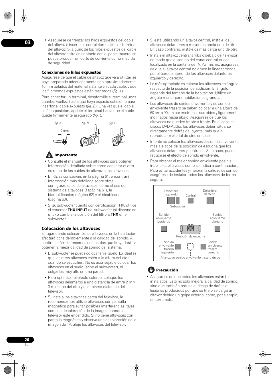 Colocación de los altavoces | Pioneer SC-LX71 User Manual | Page 26 / 134