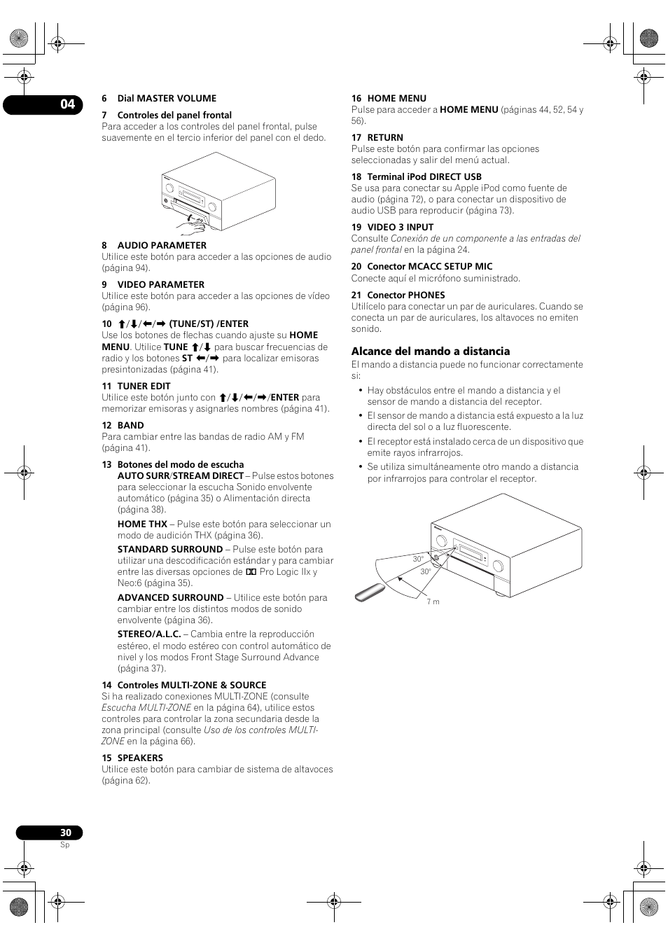 Alcance del mando a distancia | Pioneer SC-LX71 User Manual | Page 30 / 134