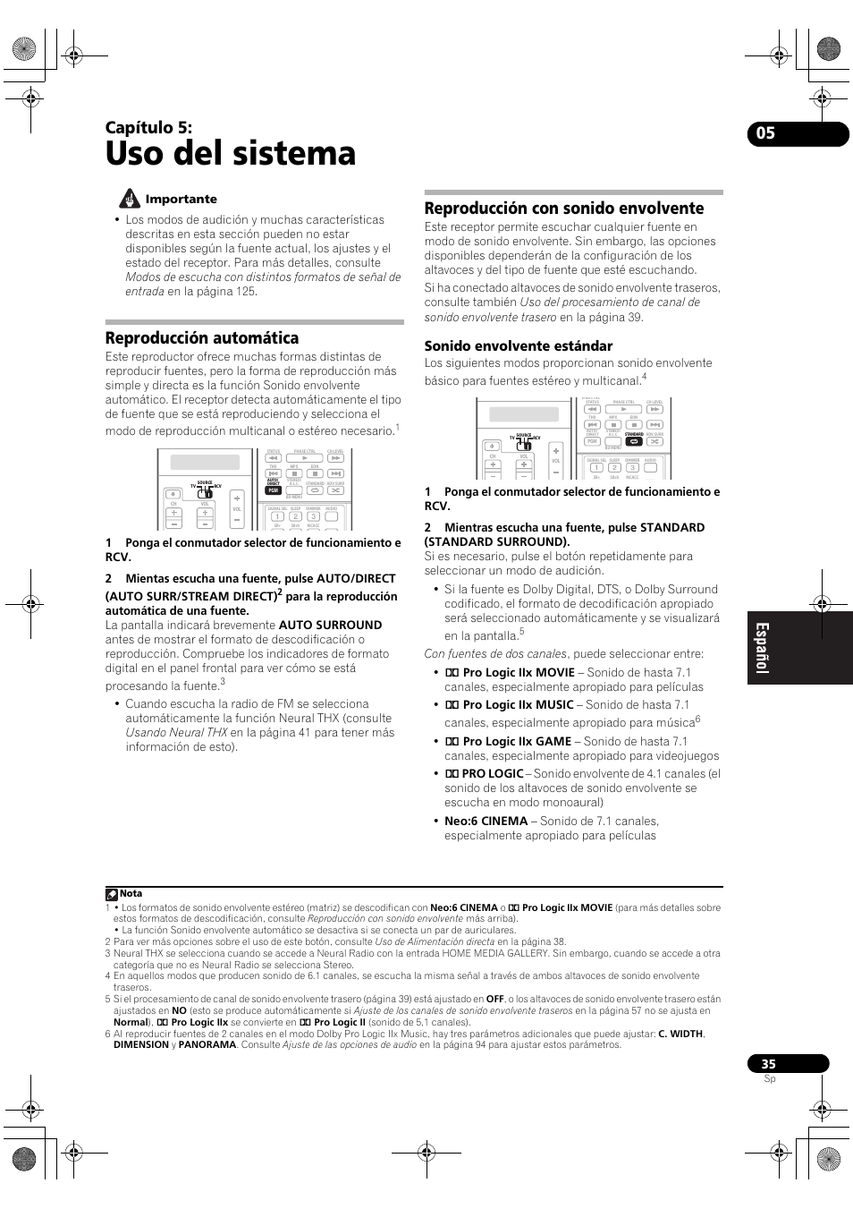 Sonido envolvente estándar, Uso del sistema, Capítulo 5 | Reproducción automática, Reproducción con sonido envolvente | Pioneer SC-LX71 User Manual | Page 35 / 134