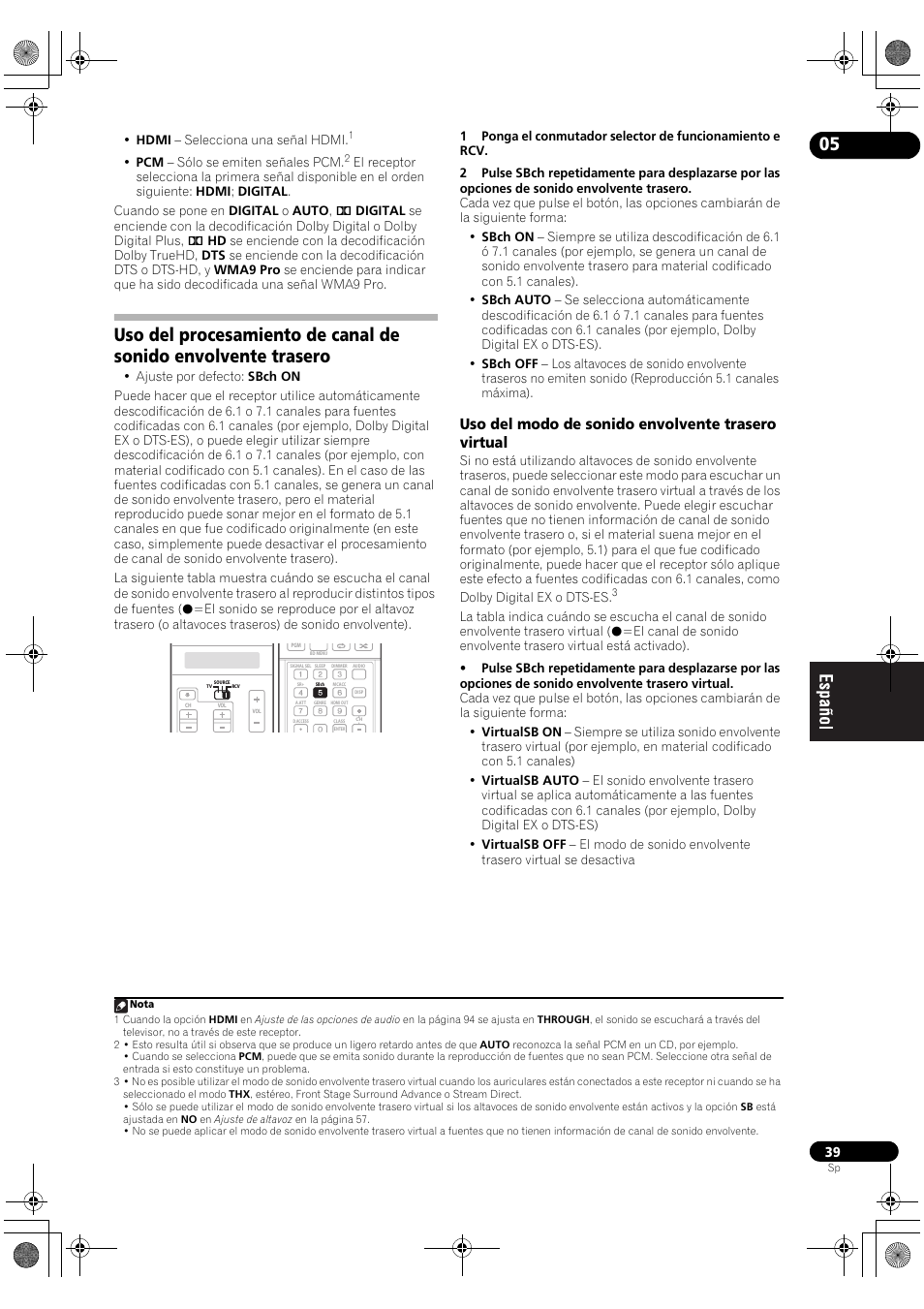 Uso del modo de sonido envolvente trasero virtual | Pioneer SC-LX71 User Manual | Page 39 / 134