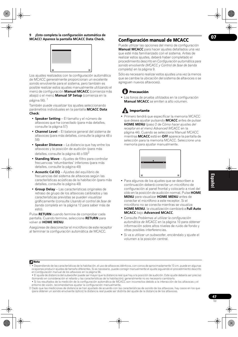 Configuración manual de mcacc | Pioneer SC-LX71 User Manual | Page 47 / 134