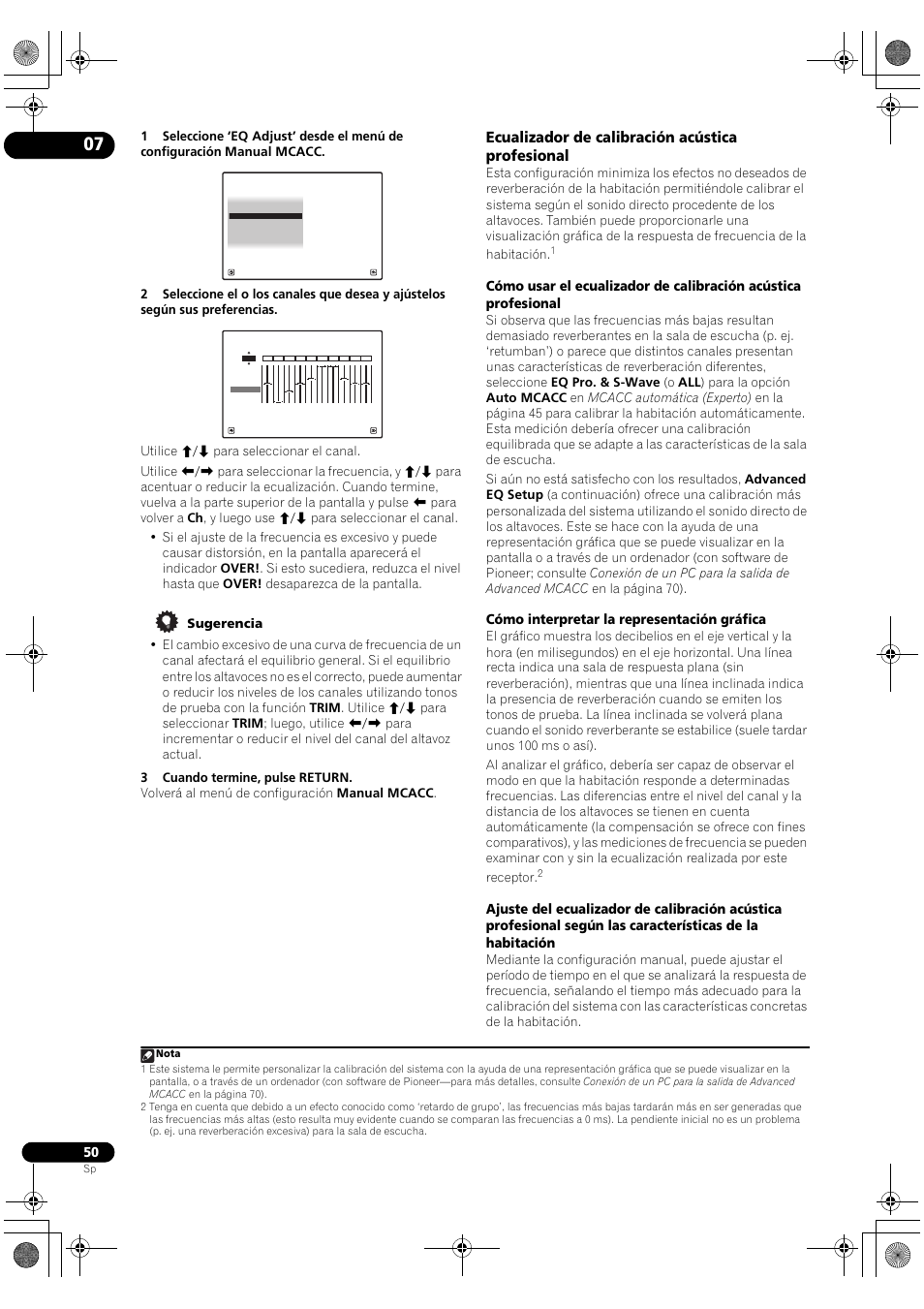 Ecualizador de calibración acústica profesional, Cómo interpretar la representación gráfica | Pioneer SC-LX71 User Manual | Page 50 / 134