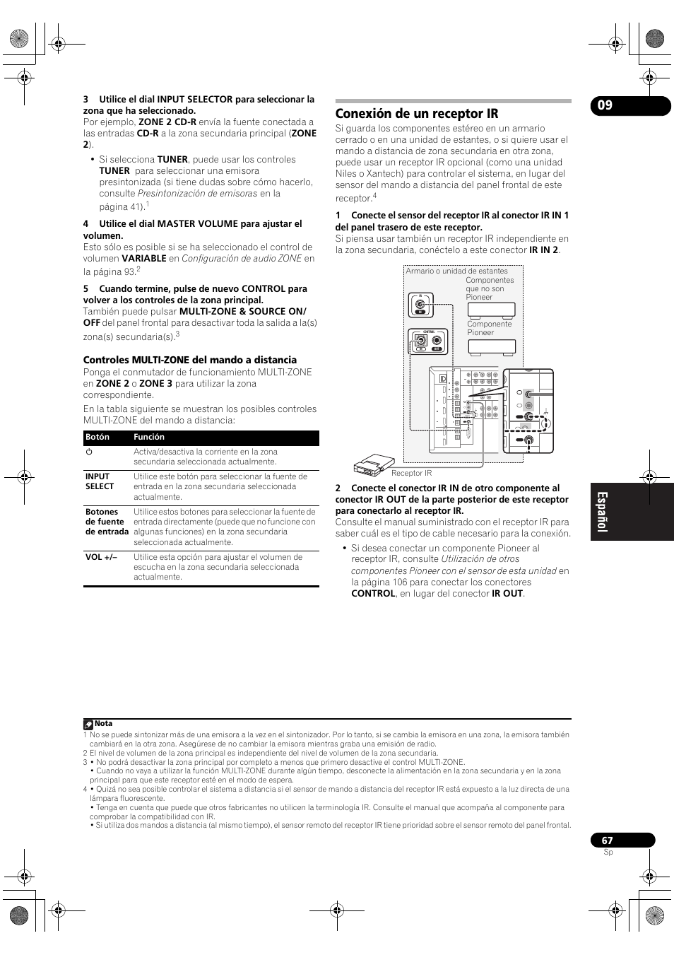 Conexión de un receptor ir, Controles multi-zone del mando a distancia | Pioneer SC-LX71 User Manual | Page 67 / 134