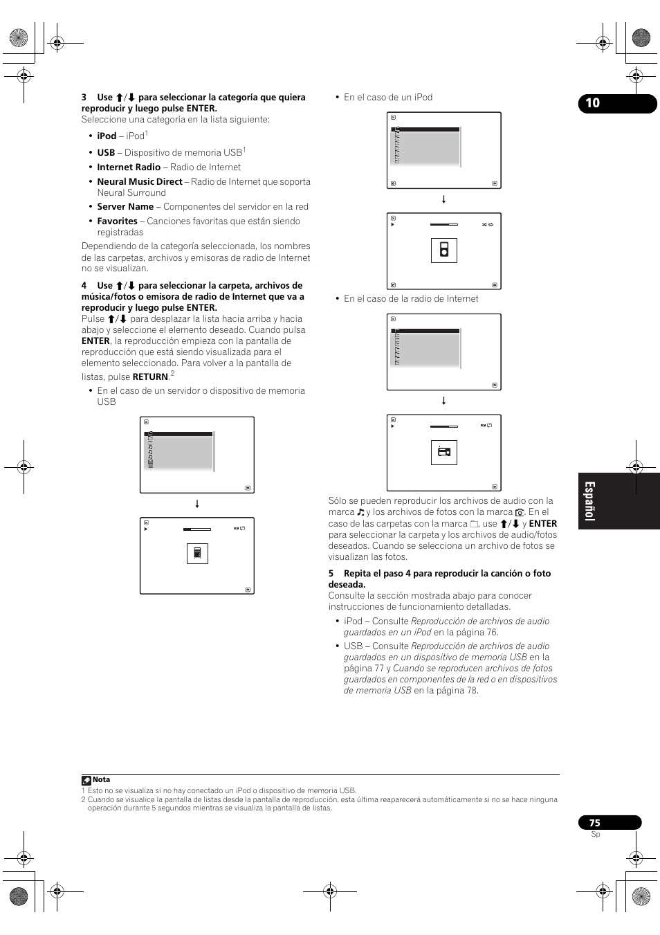 En el caso de un ipod, En el caso de la radio de internet | Pioneer SC-LX71 User Manual | Page 75 / 134