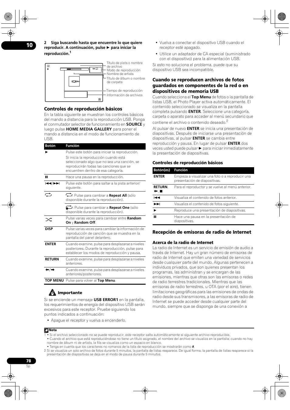Controles de reproducción básicos, Recepción de emisoras de radio de internet | Pioneer SC-LX71 User Manual | Page 78 / 134