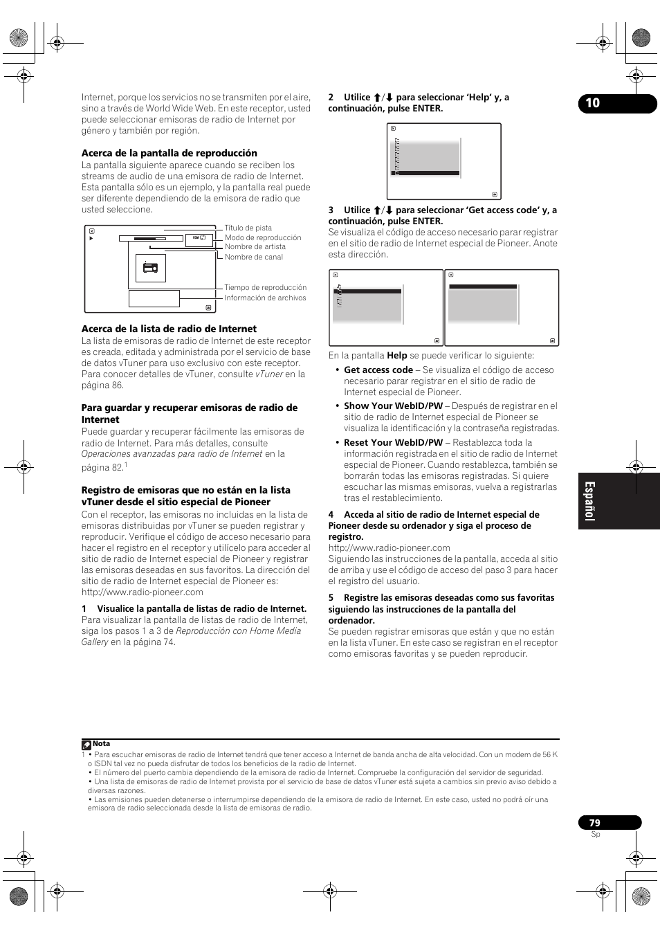 Acerca de la pantalla de reproducción, Acerca de la lista de radio de internet | Pioneer SC-LX71 User Manual | Page 79 / 134