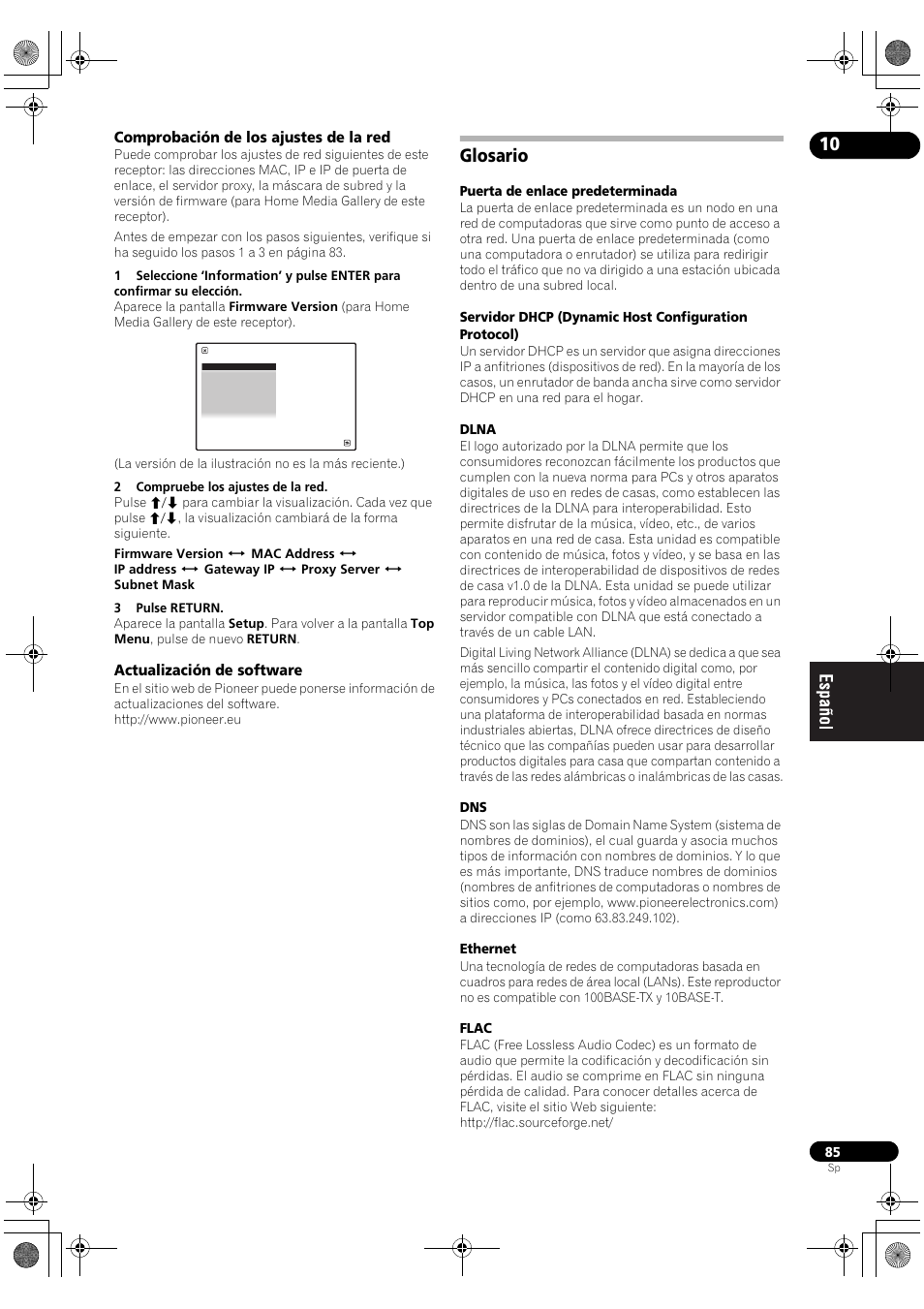 Glosario | Pioneer SC-LX71 User Manual | Page 85 / 134