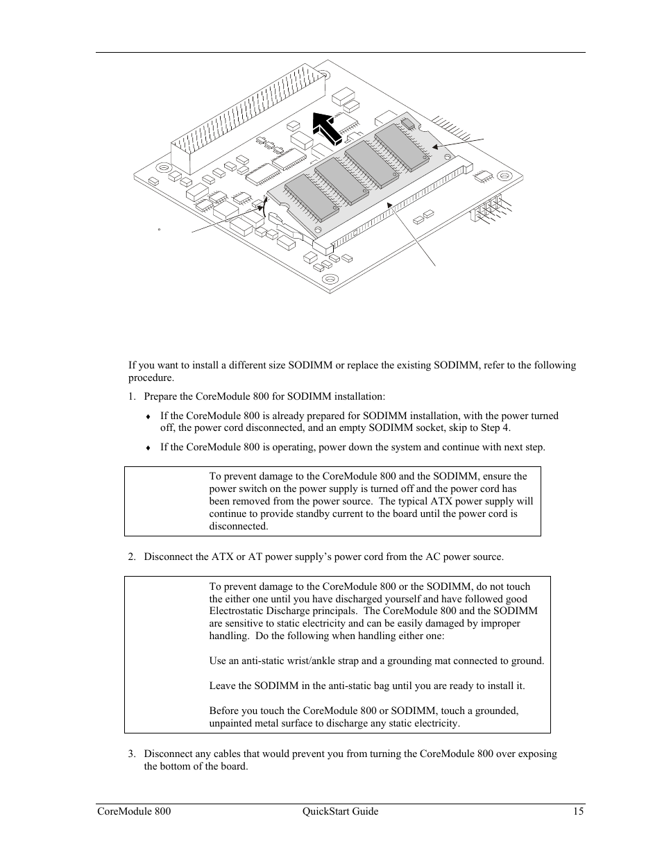 Installing the sodimm, Figure 2-2. removing sodimm from socket | Ampro Corporation COREMODULE PCI-104 User Manual | Page 19 / 42