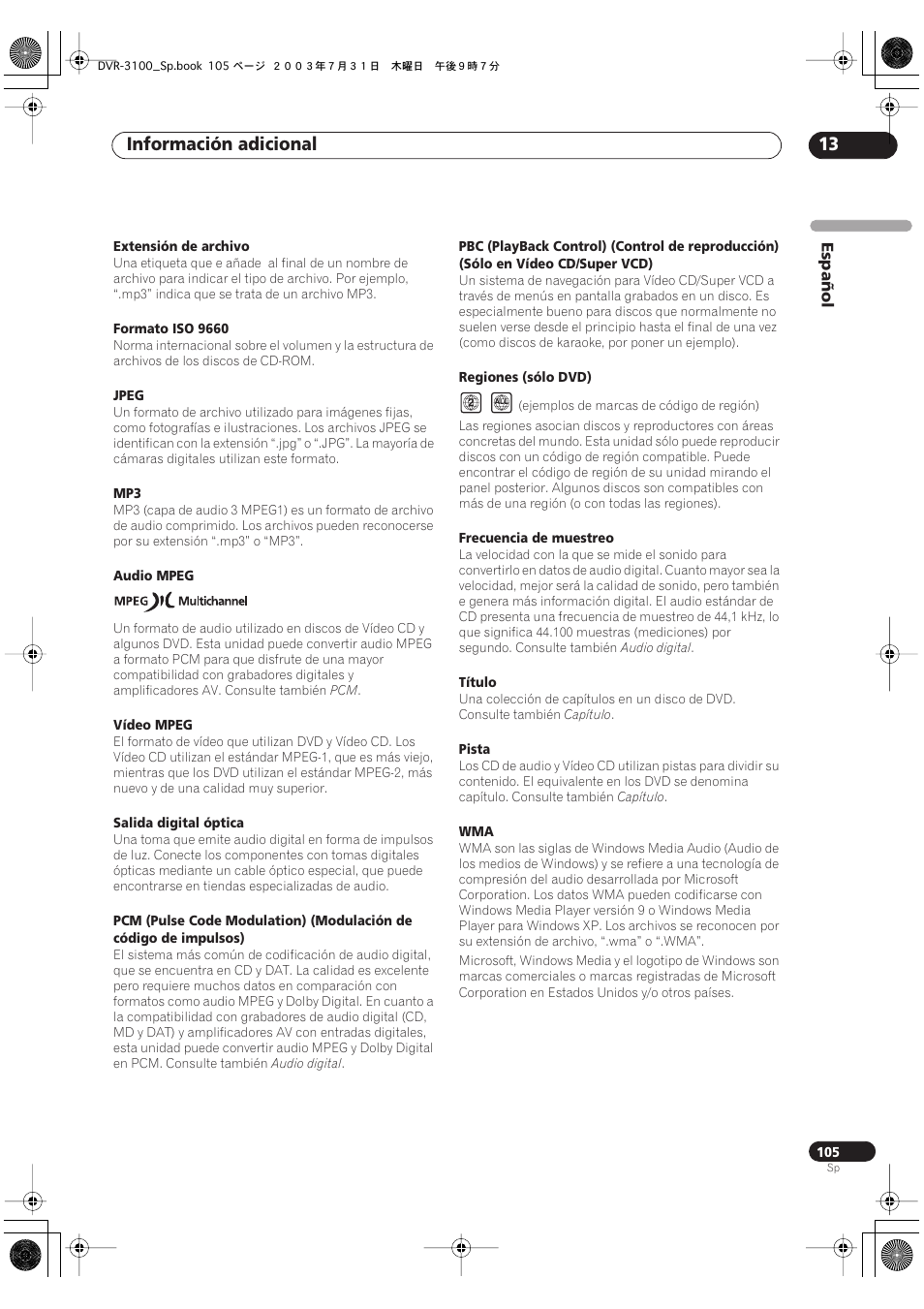 Información adicional 13 | Pioneer DVR-3100-S User Manual | Page 105 / 112