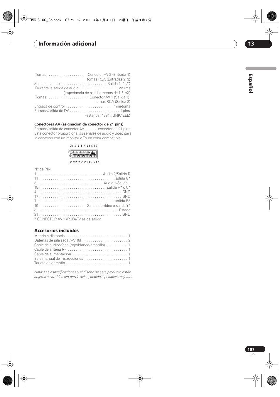 Información adicional 13 | Pioneer DVR-3100-S User Manual | Page 107 / 112