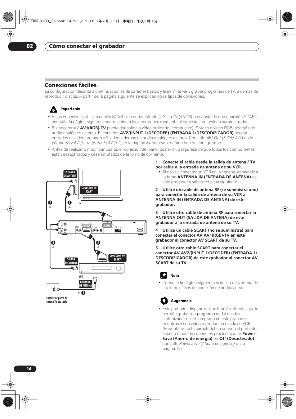 Conexiones fáciles, Cómo conectar el grabador 02 | Pioneer DVR-3100-S User Manual | Page 14 / 112