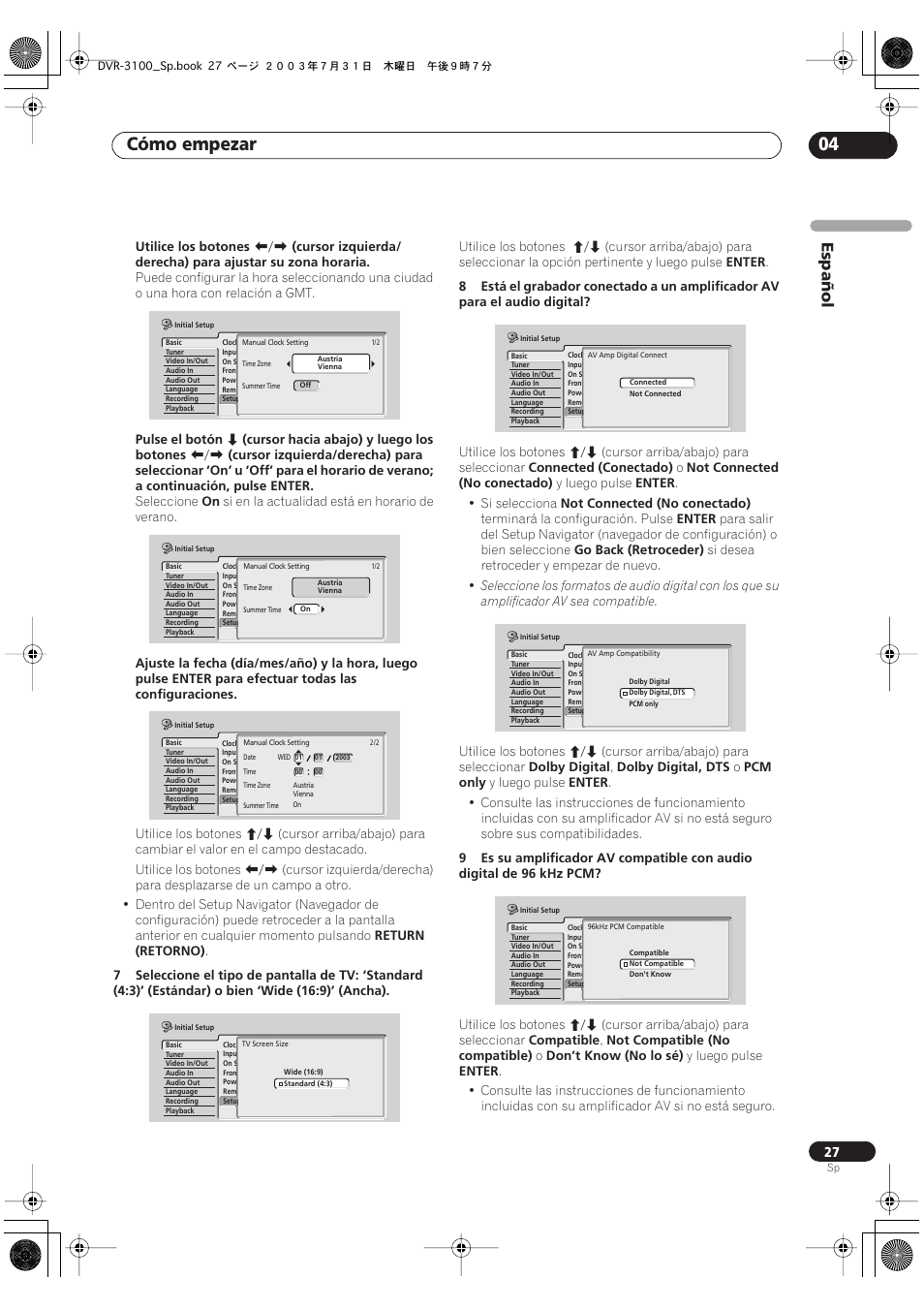 Cómo empezar 04, Español | Pioneer DVR-3100-S User Manual | Page 27 / 112