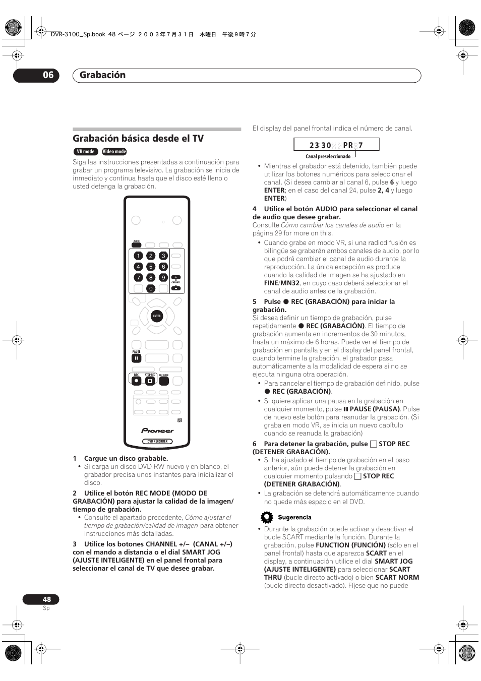 Grabación básica desde el tv, Grabación 06 | Pioneer DVR-3100-S User Manual | Page 48 / 112