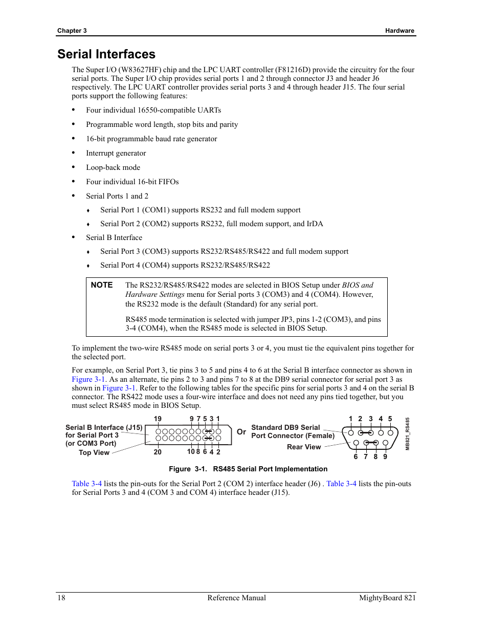 Serial interfaces, Figure 3-1, Rs485 serial port implementation | Ampro Corporation AMPRO Single Board Computer MightyBoard 821 User Manual | Page 22 / 38