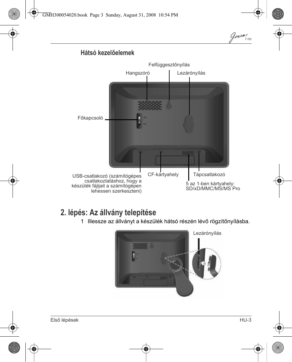 Lépés: az állvány telepítése, Hátsó kezelőelemek | Toshiba JOURNE F700 User Manual | Page 59 / 138