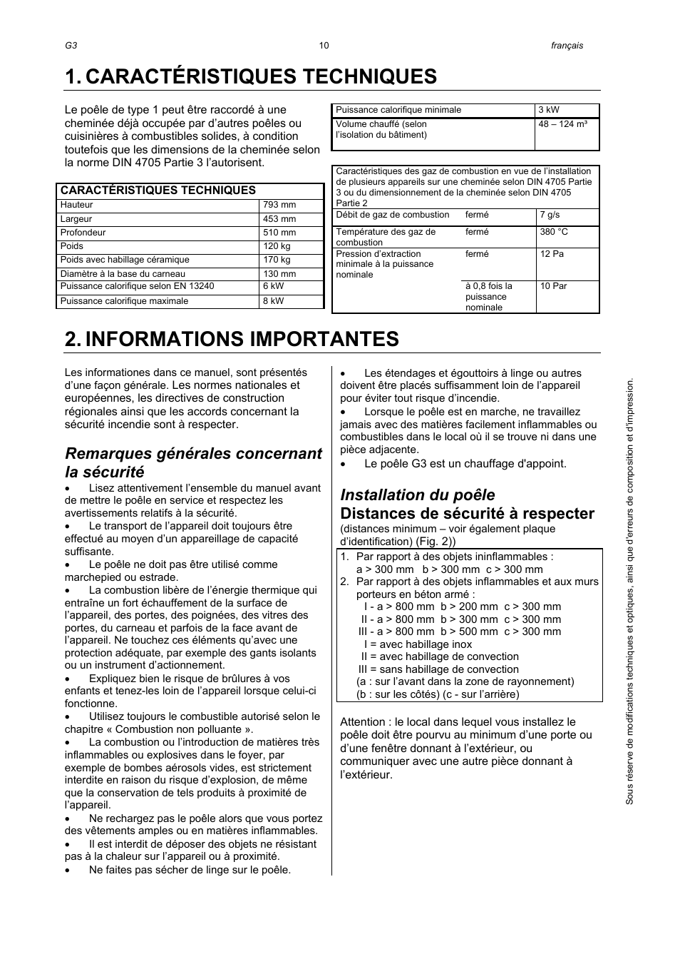 Caractéristiques techniques, Informations importantes, Remarques générales concernant la sécurité | Austro Flamm Gussofen G3 User Manual | Page 12 / 16