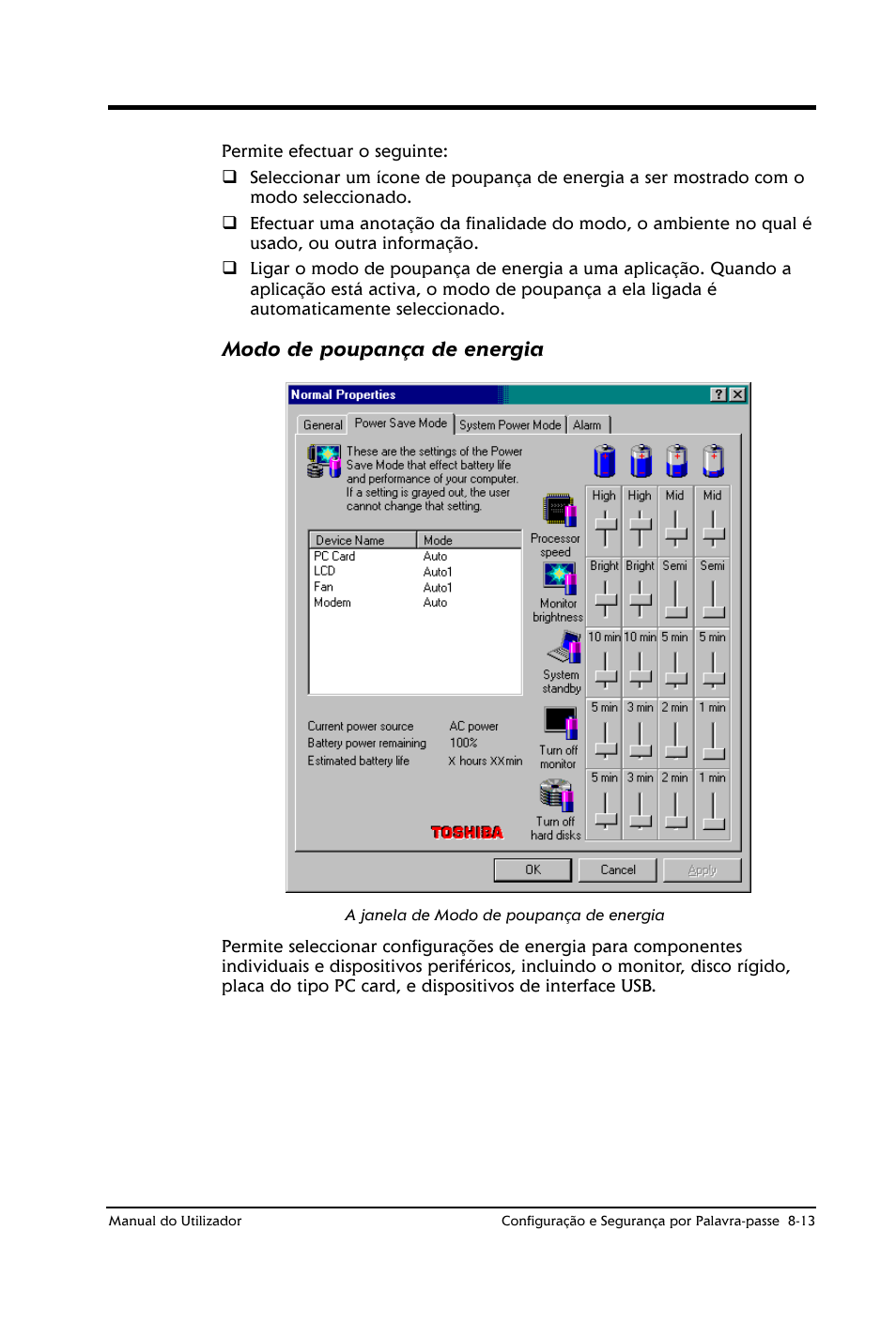 Modo de poupança de energia | Toshiba Satellite 2610 User Manual | Page 109 / 221