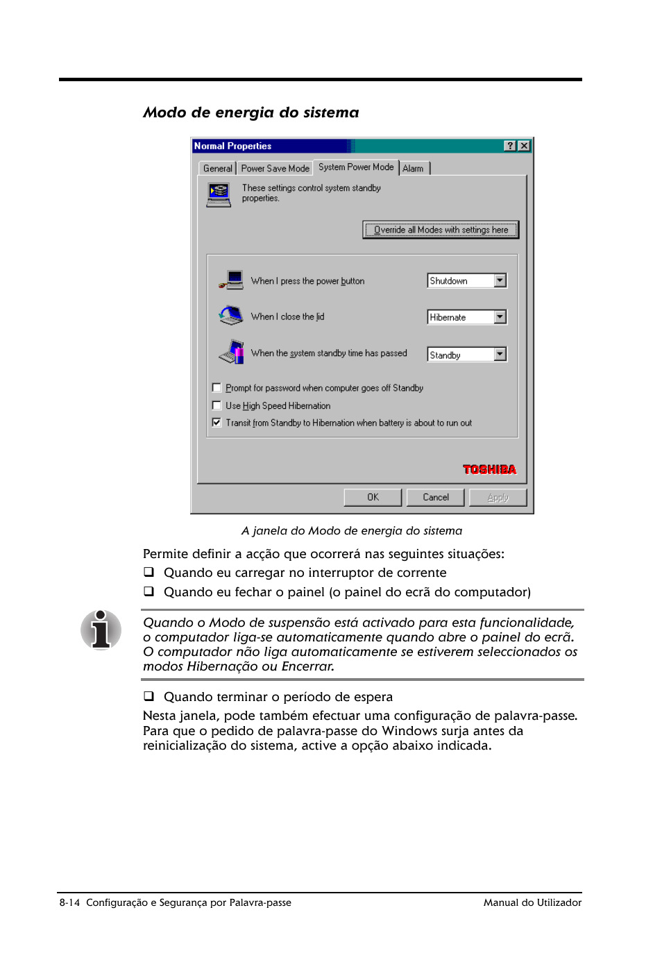 Modo de energia do sistema | Toshiba Satellite 2610 User Manual | Page 110 / 221