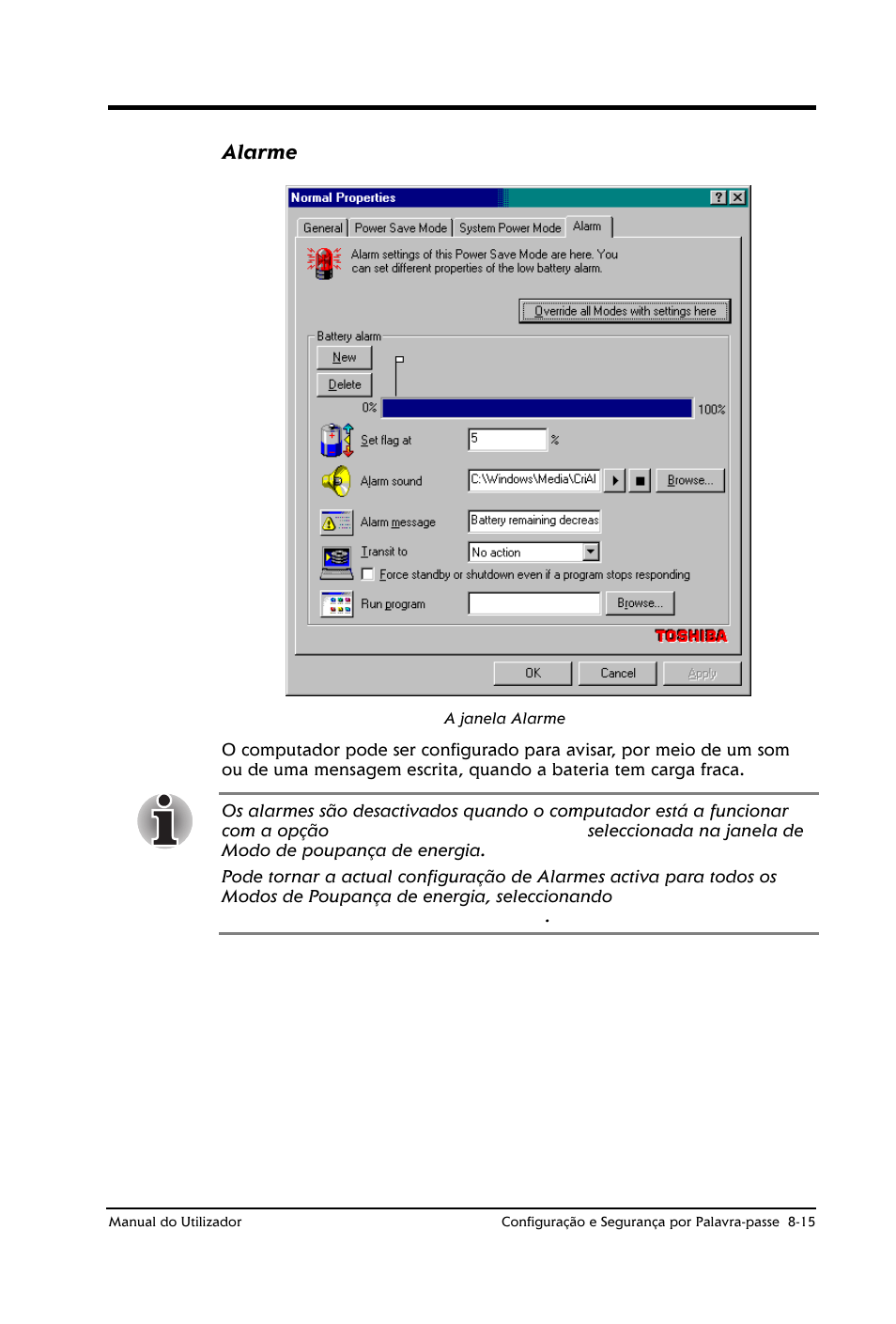 Alarme | Toshiba Satellite 2610 User Manual | Page 111 / 221