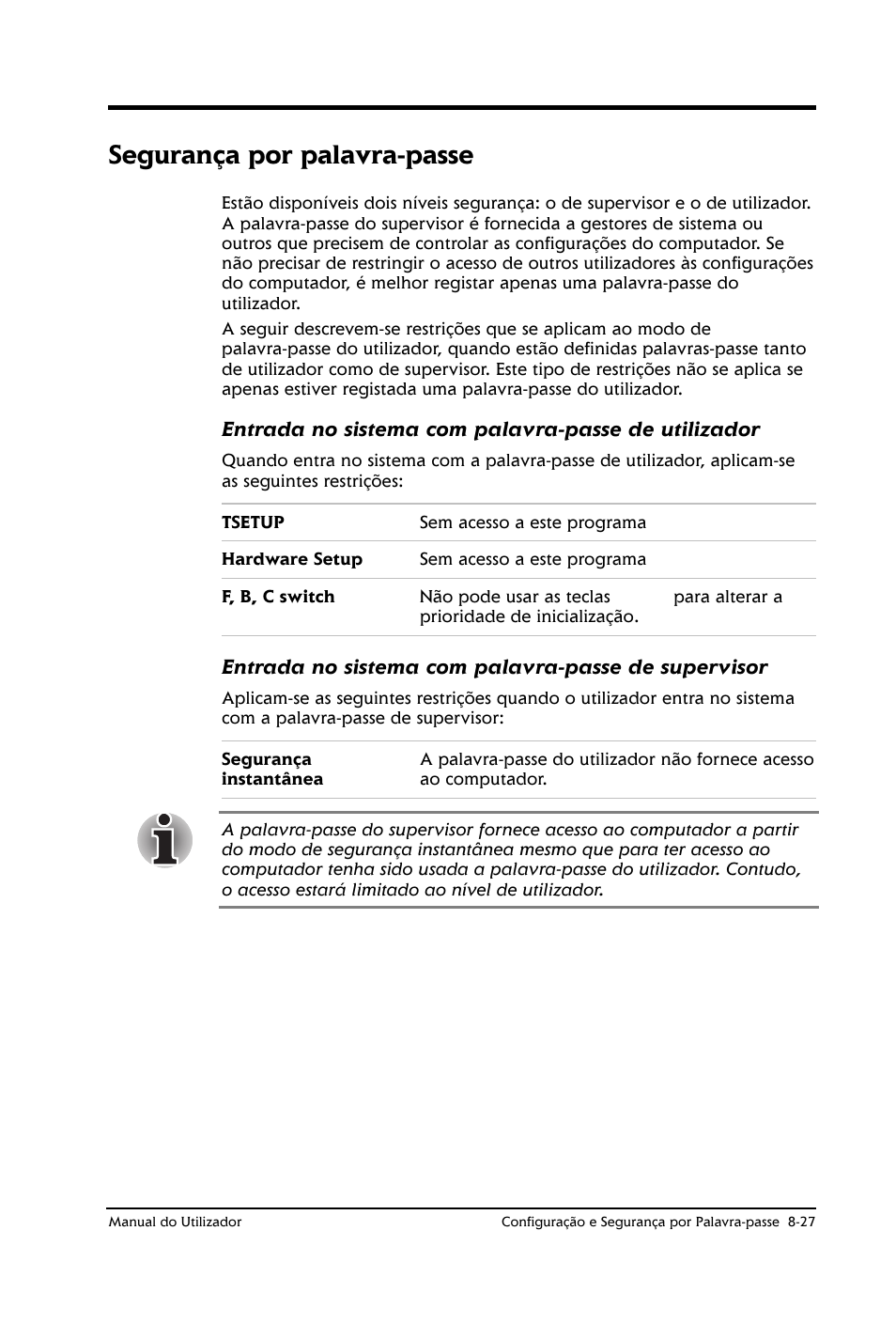 Segurança por palavra-passe | Toshiba Satellite 2610 User Manual | Page 123 / 221