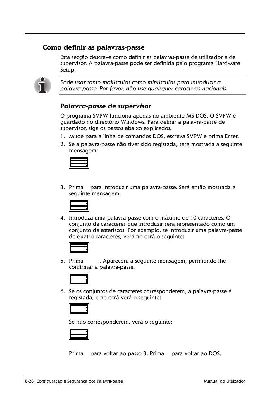 Como definir as palavras-passe, Palavra-passe de supervisor | Toshiba Satellite 2610 User Manual | Page 124 / 221