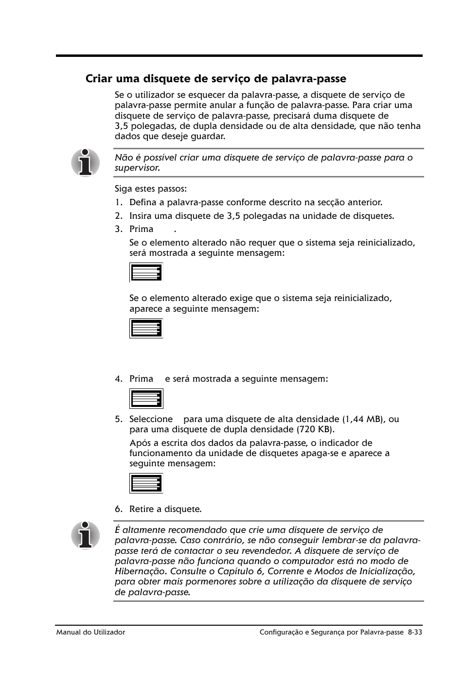 Criar uma disquete de serviço de palavra-passe | Toshiba Satellite 2610 User Manual | Page 129 / 221