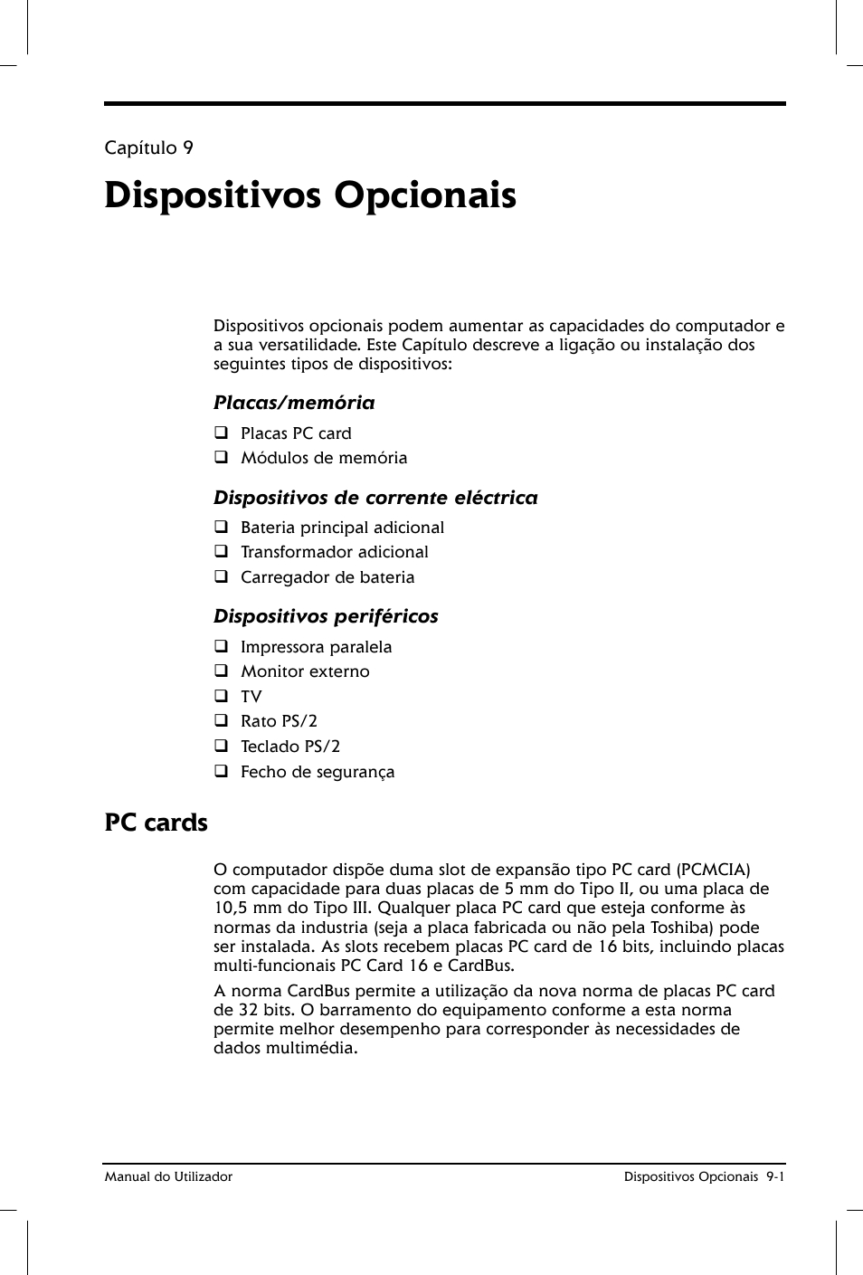 Dispositivos opcionais, Pc cards | Toshiba Satellite 2610 User Manual | Page 131 / 221