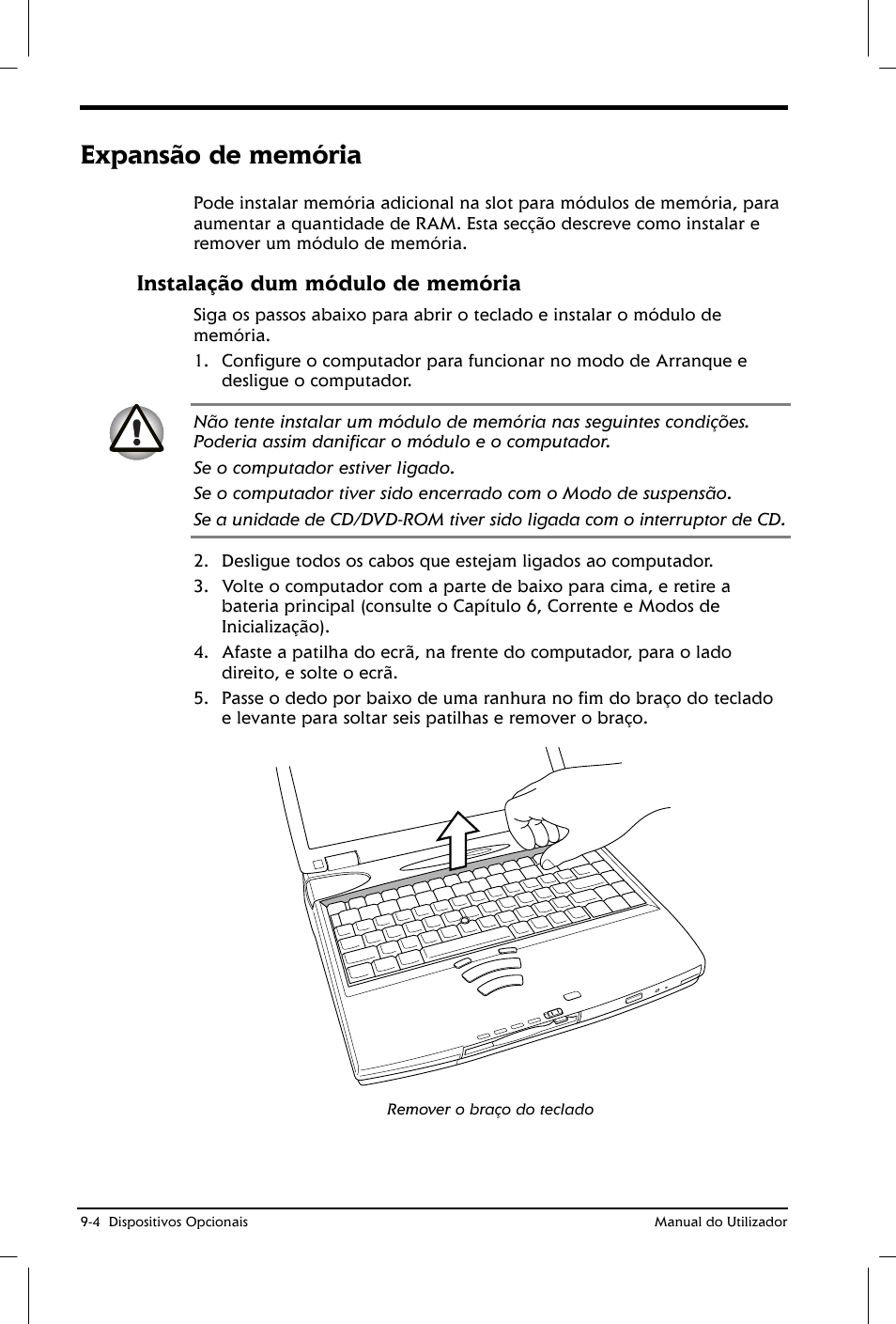 Expansão de memória, Instalação dum módulo de memória | Toshiba Satellite 2610 User Manual | Page 134 / 221