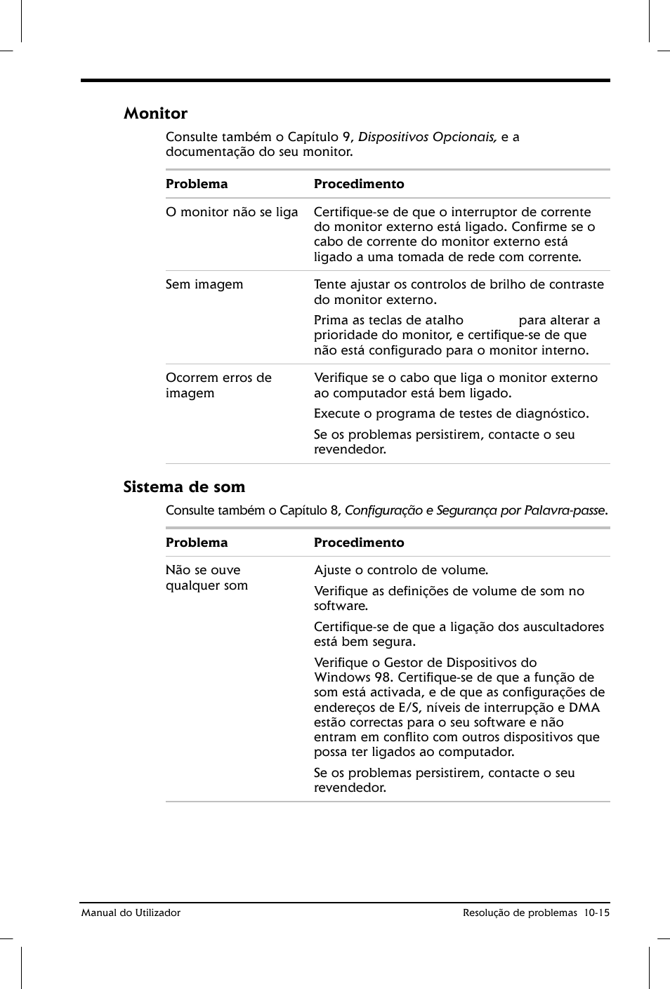 Monitor, Sistema de som | Toshiba Satellite 2610 User Manual | Page 158 / 221