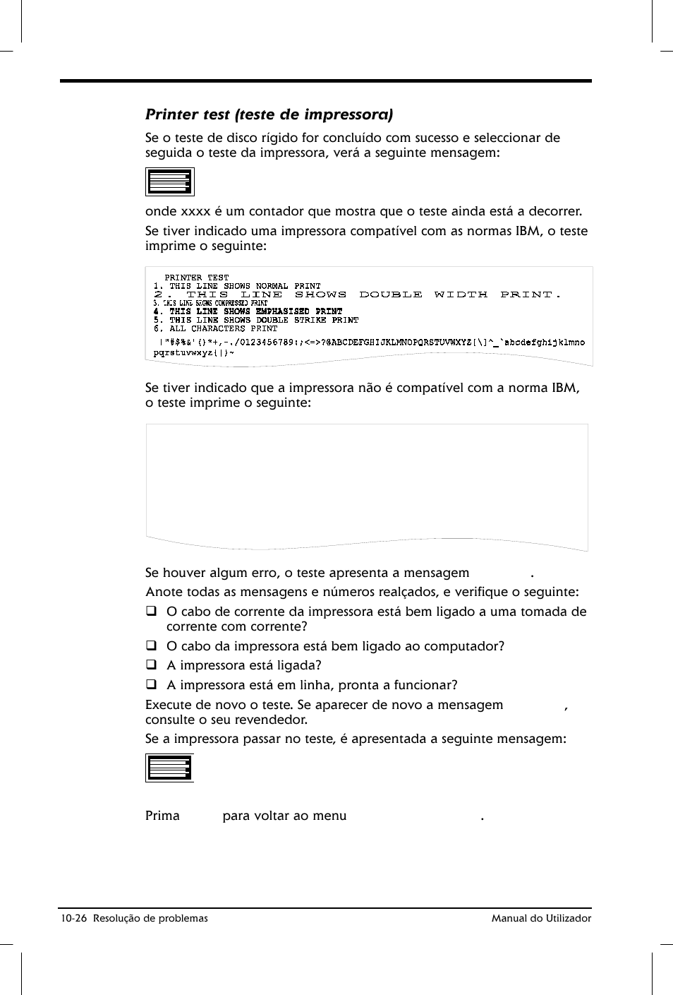 Printer test (teste de impressora) | Toshiba Satellite 2610 User Manual | Page 169 / 221