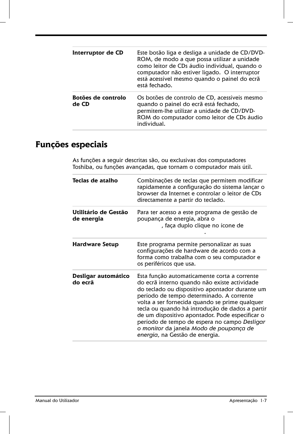 Funções especiais | Toshiba Satellite 2610 User Manual | Page 26 / 221