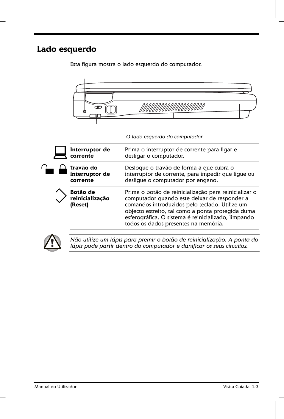 Lado esquerdo | Toshiba Satellite 2610 User Manual | Page 32 / 221