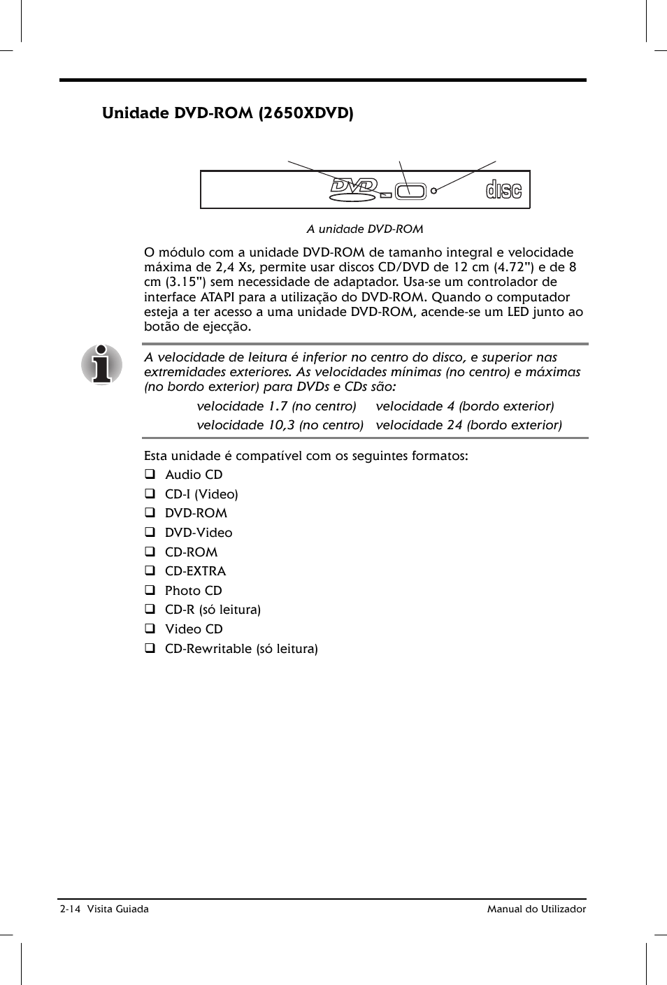 Unidade dvd-rom (2650xdvd) | Toshiba Satellite 2610 User Manual | Page 43 / 221