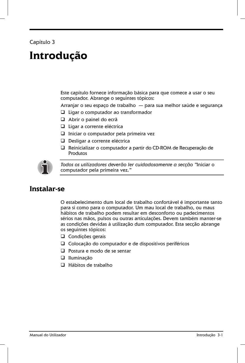 Introdução, Instalar-se | Toshiba Satellite 2610 User Manual | Page 46 / 221