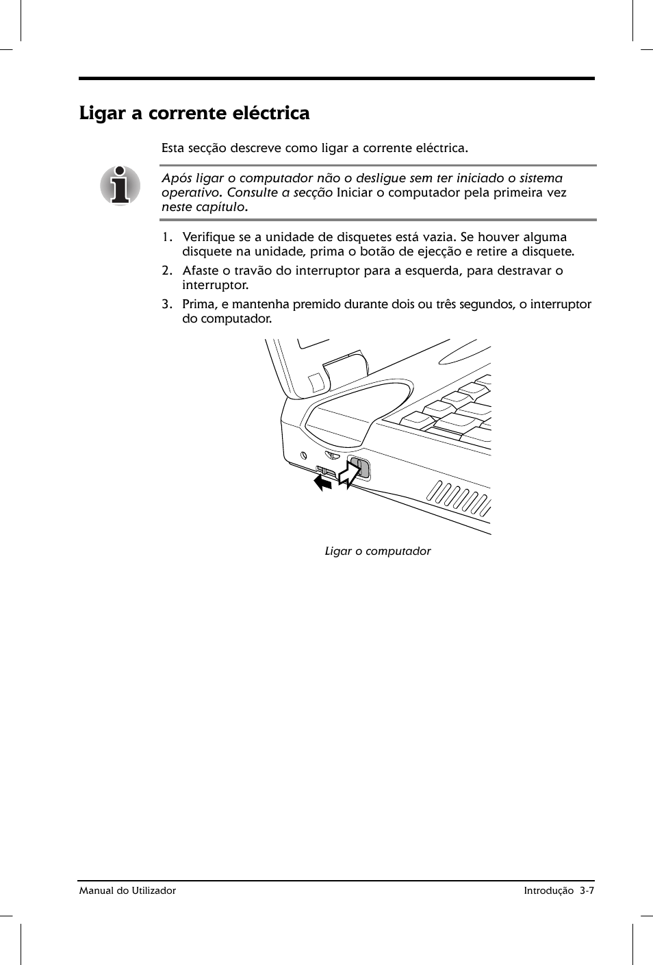 Ligar a corrente eléctrica | Toshiba Satellite 2610 User Manual | Page 52 / 221