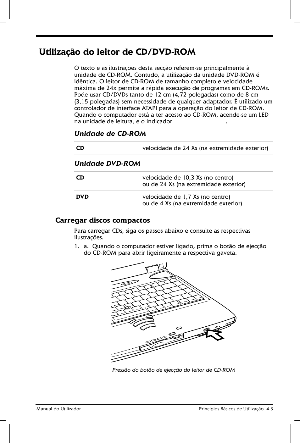 Utilização do leitor de cd/dvd-rom, Carregar discos compactos | Toshiba Satellite 2610 User Manual | Page 61 / 221