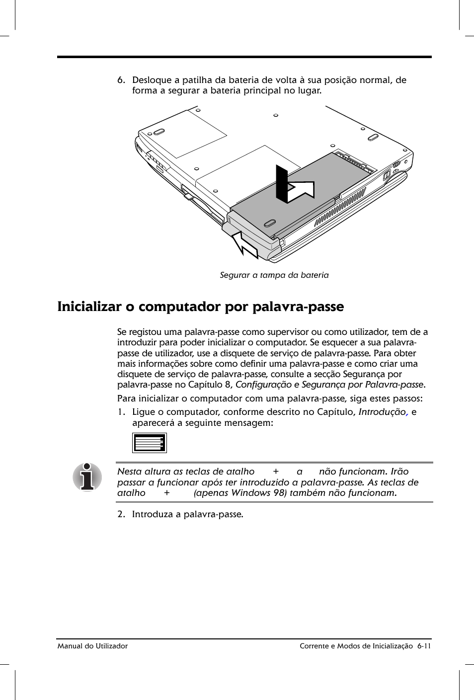 Inicializar o computador por palavra-passe | Toshiba Satellite 2610 User Manual | Page 88 / 221