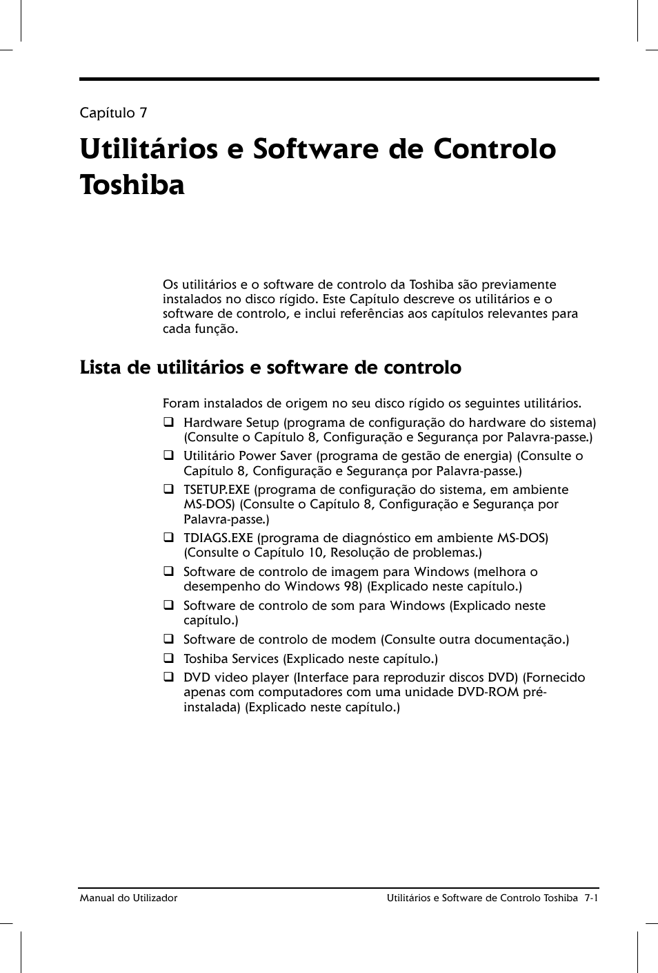 Utilitários e software de controlo toshiba, Lista de utilitários e software de controlo | Toshiba Satellite 2610 User Manual | Page 92 / 221